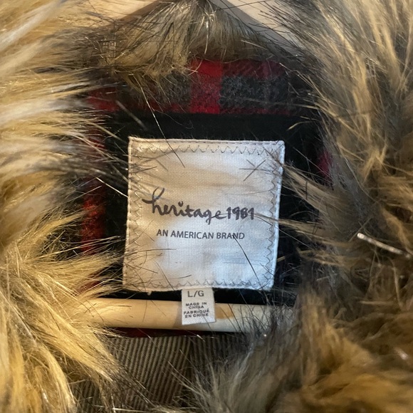 Heritage 1981 Red and Black Plaid Teddy Jacket - Picture 2 of 5